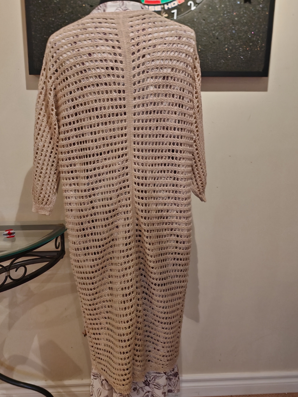 Crochet Duster Cardigan with Striped Accents - Picture 2 of 11